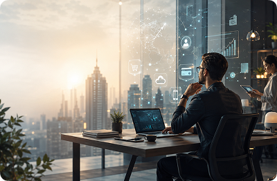 Entrepreneur working in a digital office