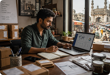 Business owner managing online orders